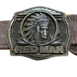 Vintage RED MAN Men's 1988 Limited Edition Belt Buckle with Dickies Belt Bundle